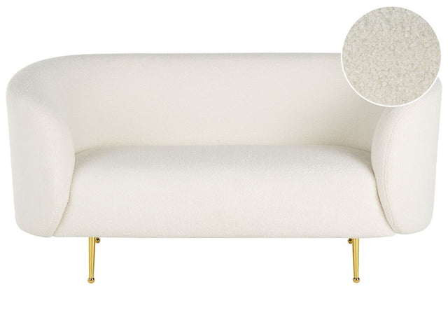 2 Seater Sofa White Boucle Fabric Soft Nubby Gold Legs Retro Glam Art Decor Style Beliani