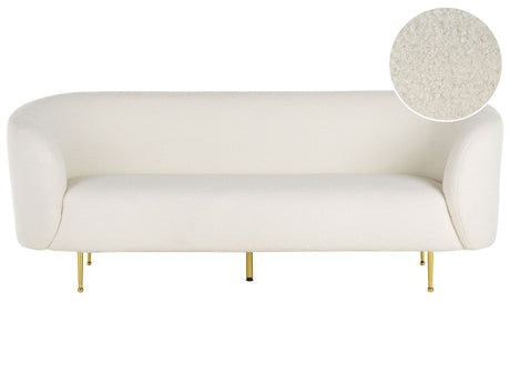 3 Seater Sofa White Boucle Fabric Soft Nubby Gold Legs Retro Glam Art Decor Style Beliani