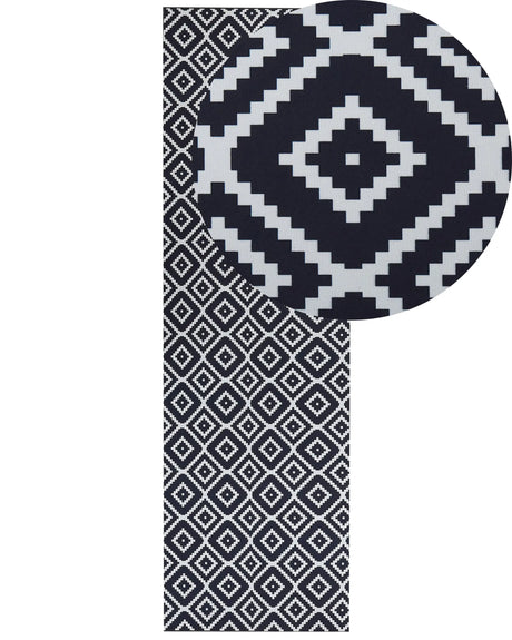 Runner Rug Runner Black and White Polyester 60 x 200 cm Modern Living Room Bedroom Decorations Beliani