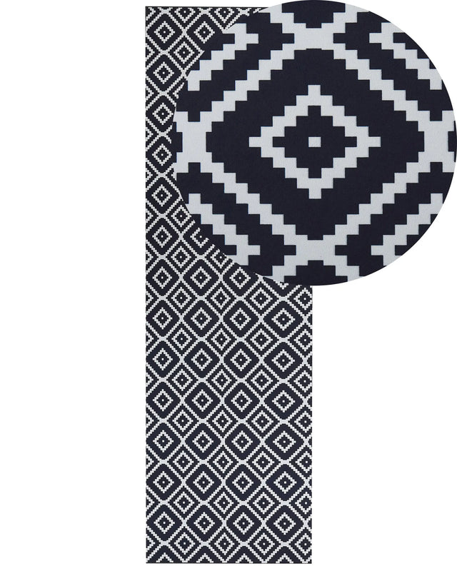 Runner Rug Runner Black and White Polyester 60 x 200 cm Modern Living Room Bedroom Decorations Beliani