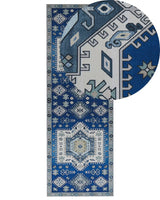 Runner Rug Blue and Beige Polyester 70 x 200 cm Geometric Pattern Anti-Slip Bottom Modern Hallway Beliani