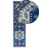 Runner Rug Blue and Beige Polyester 80 x 300 cm Geometric Pattern Anti-Slip Bottom Modern Hallway Beliani