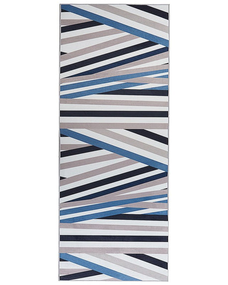 Runner Rug Multicolour Polyester 80 x 200 cm Geometric Striped Pattern Anti-Slip Bottom Modern Hallway Beliani