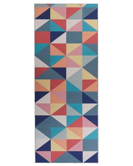 Runner Rug Multicolour Polyester 80 x 200 cm Geometric Triangle Pattern Anti-Slip Bottom Modern Hallway Beliani