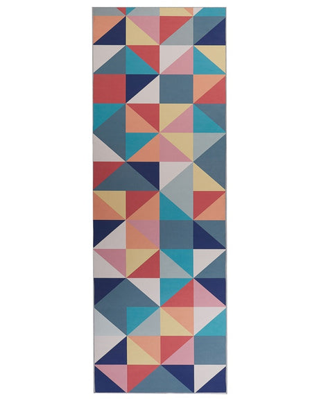 Runner Rug Multicolour Polyester 70 x 200 cm Geometric Triangle Pattern Anti-Slip Bottom Modern Hallway Beliani