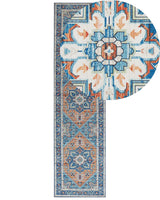 Runner Rug Blue and Orange Polyester 80 x 300 cm Geometric Oriental Pattern Anti-Slip Bottom Modern Hallway Beliani