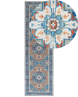 Runner Rug Blue and Orange Polyester 60 x 200 cm Geometric Oriental Pattern Anti-Slip Bottom Modern Hallway Beliani