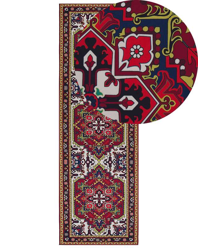 Area Rug Red Polyester 80 x 240 cm Runner Oriental Vintage Living Room Bedroom Hallway Beliani