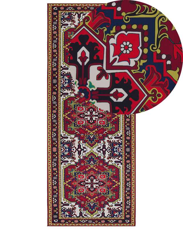 Area Rug Red Polyester 80 x 200 cm Runner Oriental Vintage Living Room Bedroom Hallway Beliani