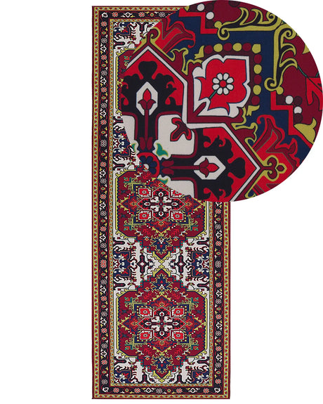 Area Rug Red Polyester 70 x 200 cm Runner Oriental Vintage Living Room Bedroom Hallway Beliani