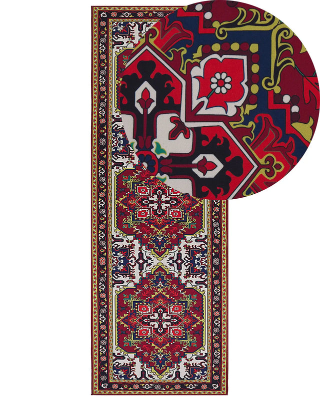 Area Rug Red Polyester 70 x 200 cm Runner Oriental Vintage Living Room Bedroom Hallway Beliani
