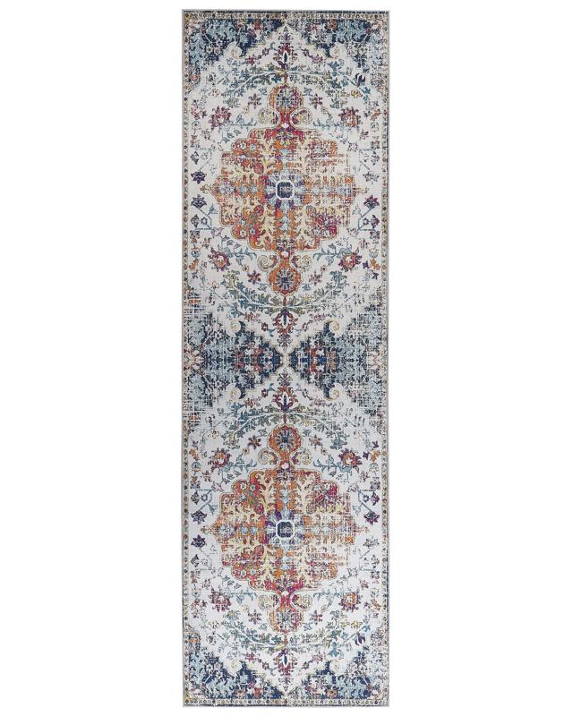 Area Rug Multicolour Polyester 60 x 200 cm Runner Oriental Vintage Distressed Living Room Bedroom Hallway Beliani