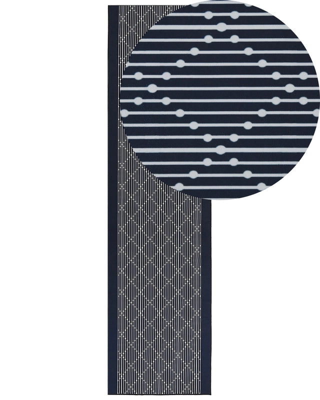 Area Rug Navy Blue Polyester 80 x 300 cm Runner Geometric Pattern Living Room Bedroom Hallway Traditional Beliani