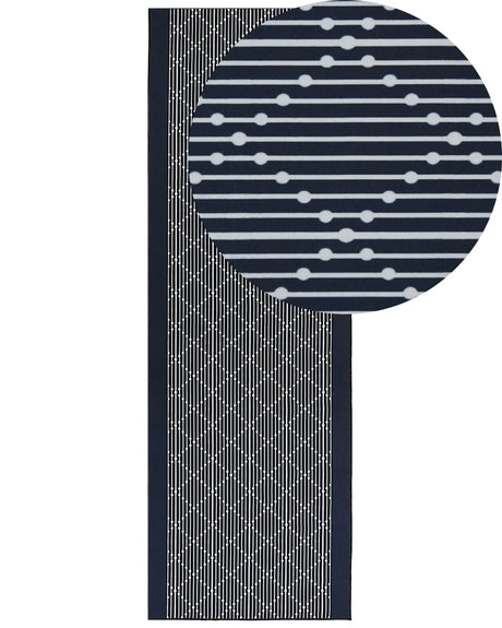 Area Rug Navy Blue Polyester 80 x 240 cm Runner Geometric Pattern Living Room Bedroom Hallway Traditional Beliani
