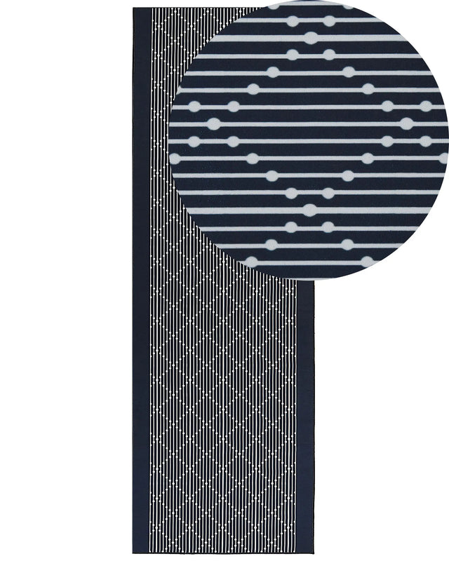 Area Rug Navy Blue Polyester 80 x 240 cm Runner Geometric Pattern Living Room Bedroom Hallway Traditional Beliani