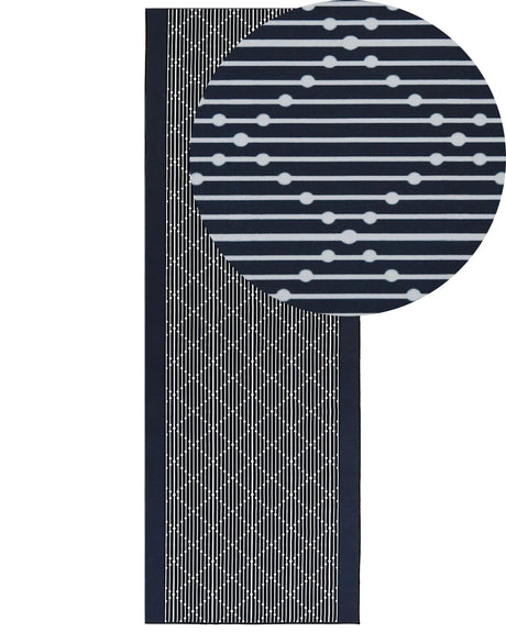 Area Rug Navy Blue Polyester 70 x 200 cm Runner Geometric Pattern Living Room Bedroom Hallway Traditional Beliani