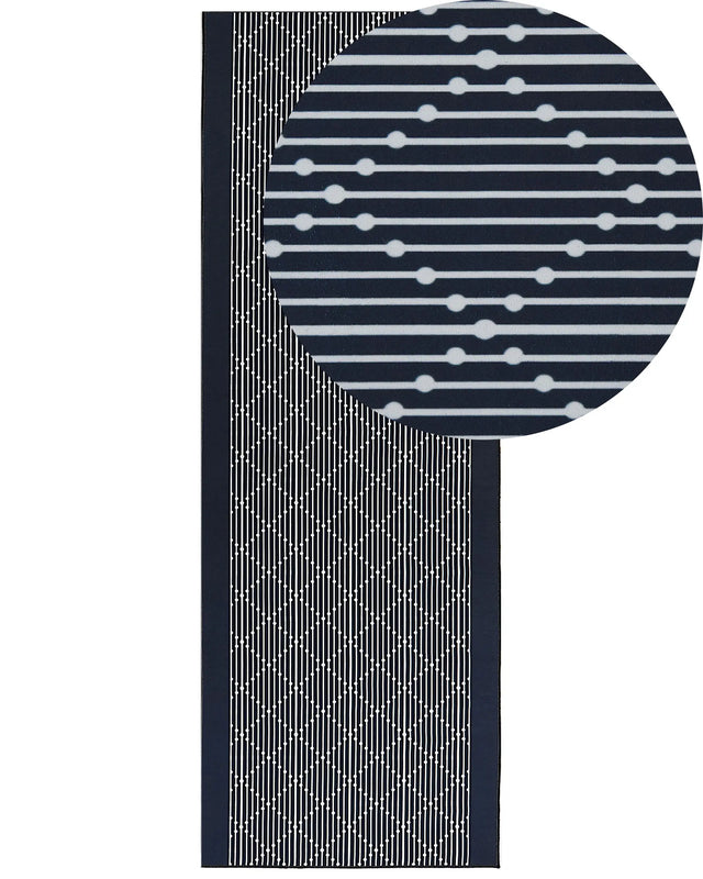 Area Rug Navy Blue Polyester 70 x 200 cm Runner Geometric Pattern Living Room Bedroom Hallway Traditional Beliani