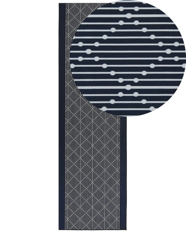 Area Rug Navy Blue Polyester 60 x 200 cm Runner Geometric Pattern Living Room Bedroom Hallway Traditional Beliani