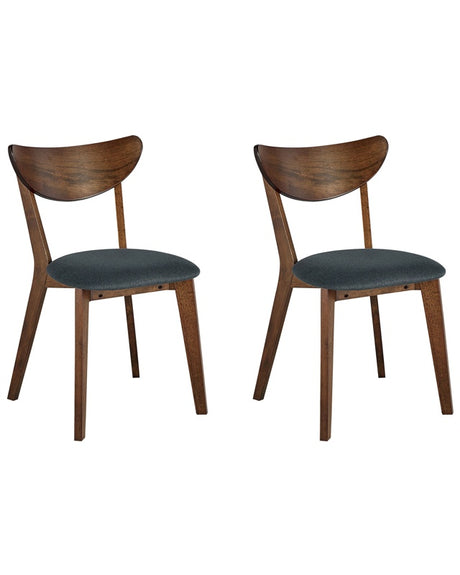 Set of 2 Dining Chairs Dark Wood Rubberwood Seat Pad Accent Dining Seat Modern Traditional Design Beliani