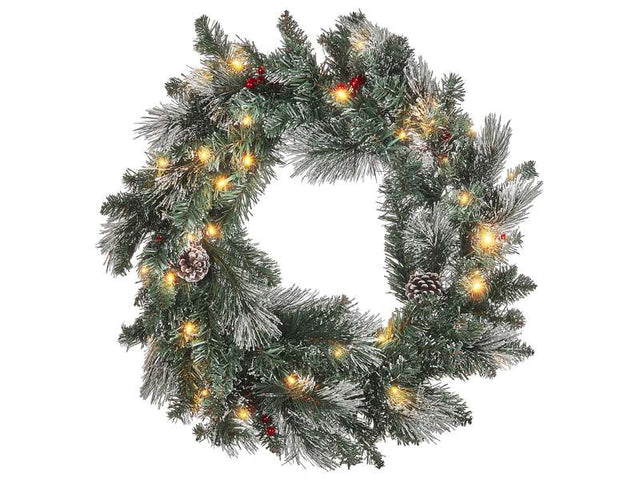 Christmas Wreath Green Synthetic Material 40 cm Pre Lit Artificial Snow Pine Cons Seasonal Home Decor Beliani