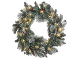 Christmas Wreath Green Synthetic Material 40 cm Pre Lit Artificial Snow Pine Cons Seasonal Home Decor Beliani