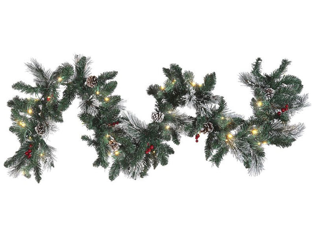 Christmas Garland Green Synthetic Material 180 cm LED Lights Artificial Frosted Pine Cones Berries Adjustable Twigs Beliani