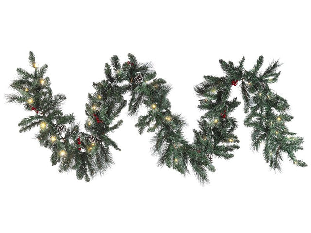 Christmas Garland Green Synthetic Material 270 cm LED Lights Artificial Frosted Pine Cones Berries Adjustable Twigs  Beliani