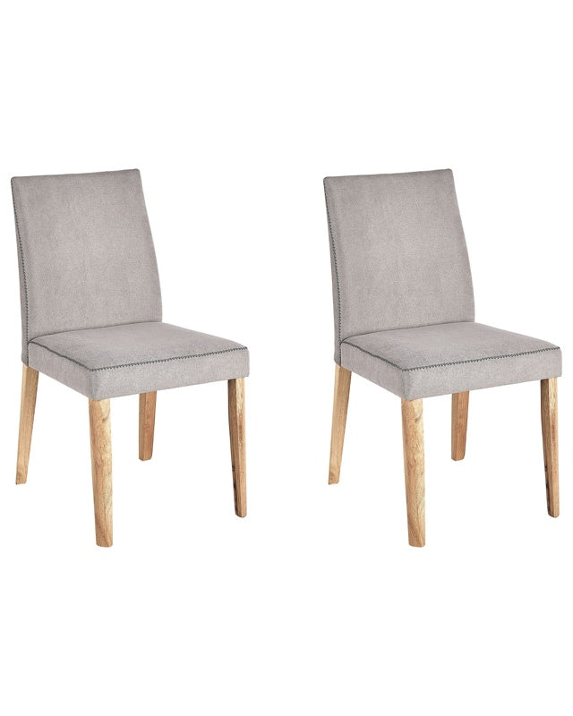 Set of 2 Dining Chairs Light Grey Fabric Rubberwood Legs Armless Upholstered Scandinavian Traditional Style Beliani