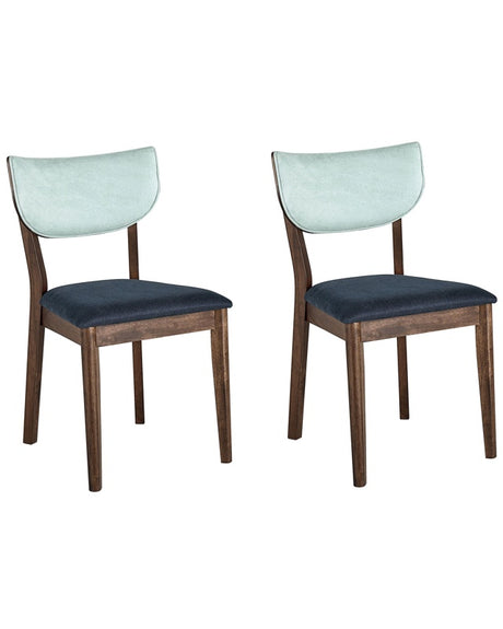 Set of 2 Dining Chairs Dark Rubberwood Blue Fabric Armless Retro Traditional Style Beliani