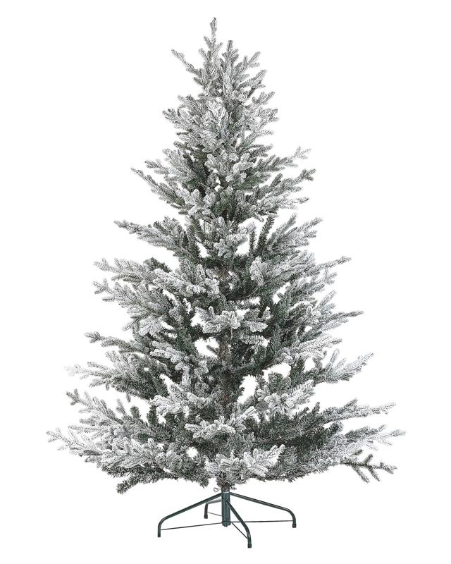 Artificial Christmas Tree White Synthetic 180 cm Snow Frosted Flocked Hinged Branches Holiday Beliani