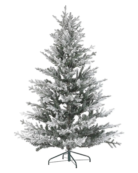 Artificial Christmas Tree White Synthetic 180 cm Snow Frosted Flocked Hinged Branches Holiday Beliani
