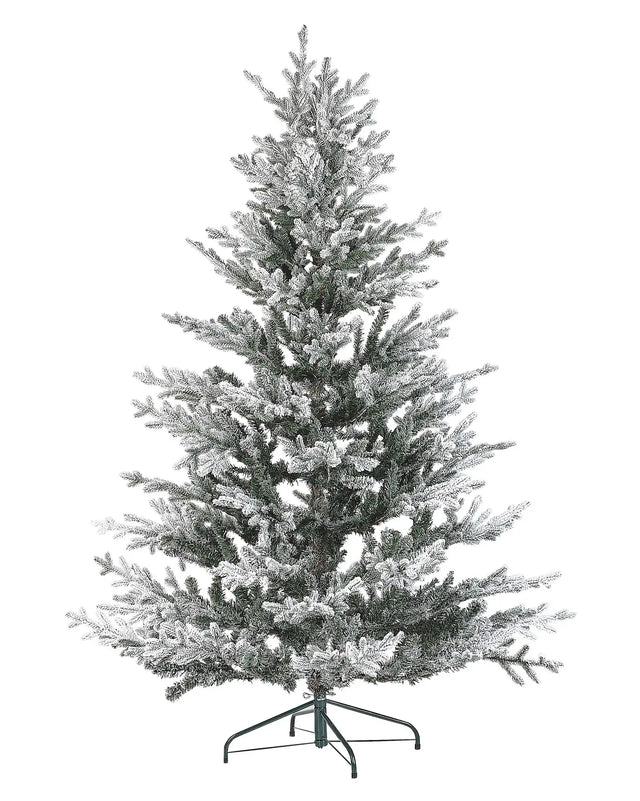 Artificial Christmas Tree White Synthetic 180 cm Snow Frosted Flocked Hinged Branches Holiday Beliani
