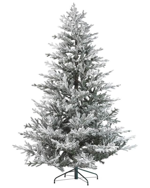 Artificial Christmas Tree White Synthetic 210 cm Snow Frosted Flocked Hinged Branches Holiday Beliani