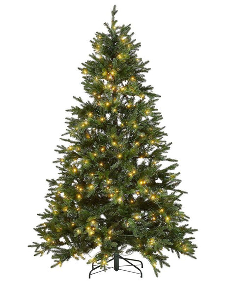 Artificial Christmas Tree Green Synthetic 210 cm Hinged Branches LED Fairy Lights Holiday  Beliani