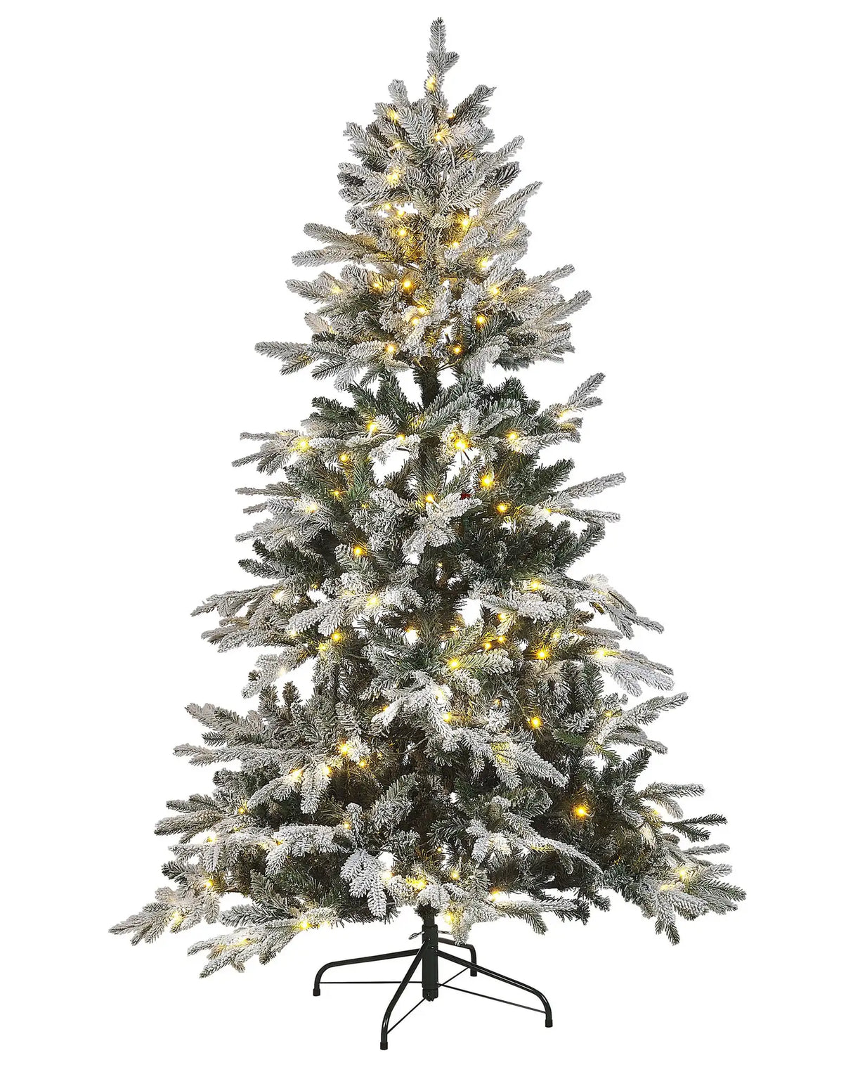 Artificial Christmas Tree White Synthetic 180 cm Snow Frosted Flocked Hinged Branches LED Fairy Lights Holiday Beliani