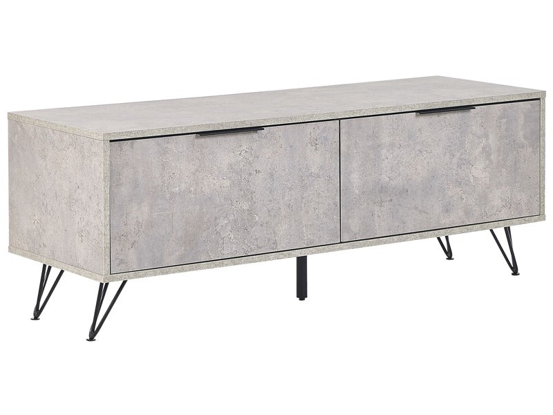 TV Stand Concrete Effect Particle Board Metal Legs for up to 55ʺ TV Modern Media Unit with 2 Cabinets Cable Management Beliani