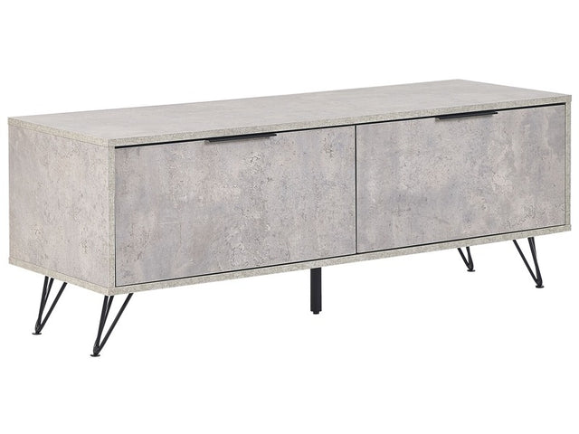 TV Stand Concrete Effect Particle Board Metal Legs for up to 55ʺ TV Modern Media Unit with 2 Cabinets Cable Management Beliani