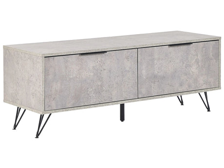 TV Stand Concrete Effect Particle Board Metal Legs for up to 55 TV Modern Media Unit with 2 Cabinets Cable Management Beliani