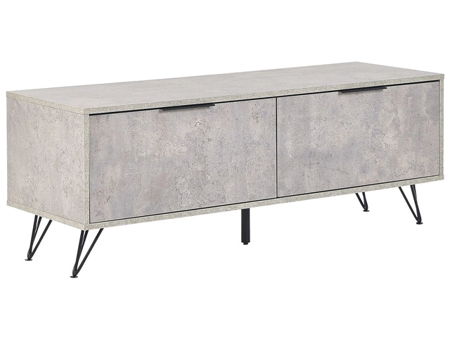 TV Stand Concrete Effect Particle Board Metal Legs for up to 55 TV Modern Media Unit with 2 Cabinets Cable Management Beliani