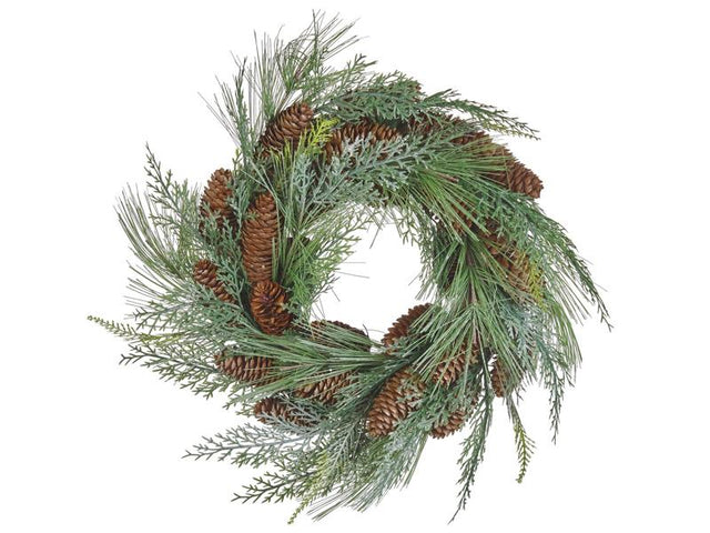 Christmas Wreath Green Synthetic Material 34 cm Pine Cones Snow Traditional Design Round Beliani