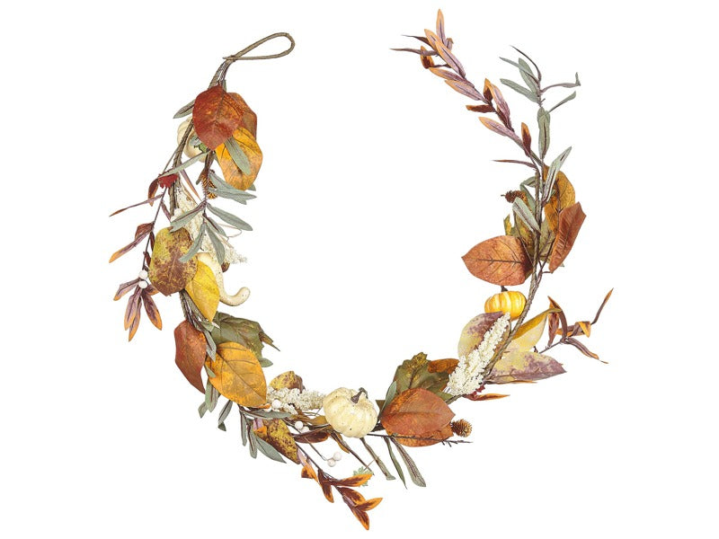 Artificial Autumn Garland Orange Synthetic Material 150 cm with Ornaments Beliani