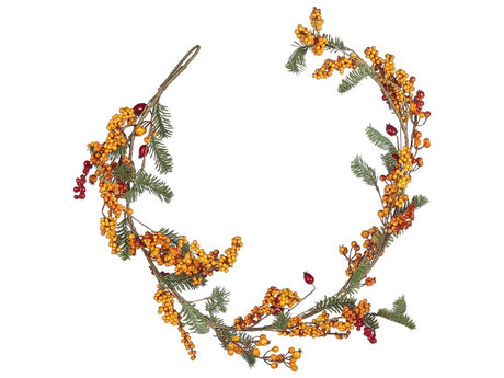 Artificial Autumn Garland Orange Synthetic Material 150 cm with Ornaments Beliani