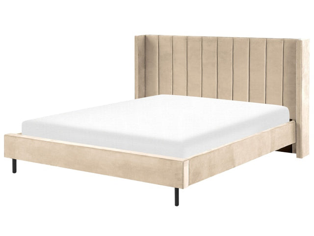 EU Super King Size Bed Frame 6ft Beige Velvet Slatted Base Beliani