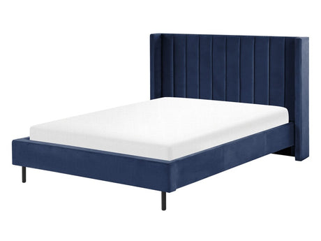 EU Double Size Bed Frame Navy Blue Velvet Slatted Base Beliani