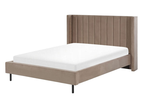 EU Double Size Bed Frame Taupe Velvet Slatted Base Beliani