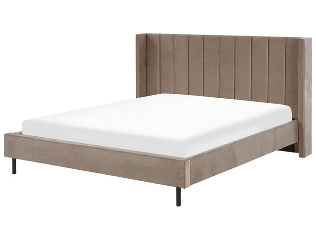 EU Super King Size Bed Frame 6ft Taupe Velvet Slatted Base Beliani