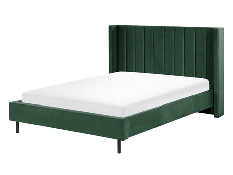 EU Double Size Bed Frame Dark Green Velvet Slatted Base Beliani