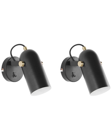 Set of 2 Wall Lamps Black Metal 17 cm Spotlight Shade Adjustable Industrial Home Office Beliani