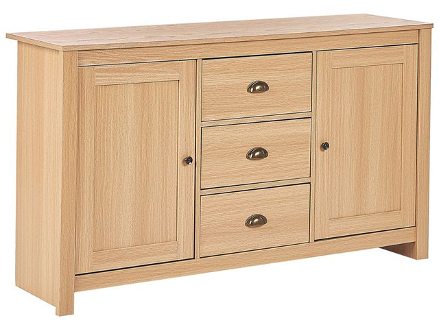 2 Door Sideboard Light Wood Particle Board 2 Cabinets and 3 Drawers Traditional Style Storage Beliani