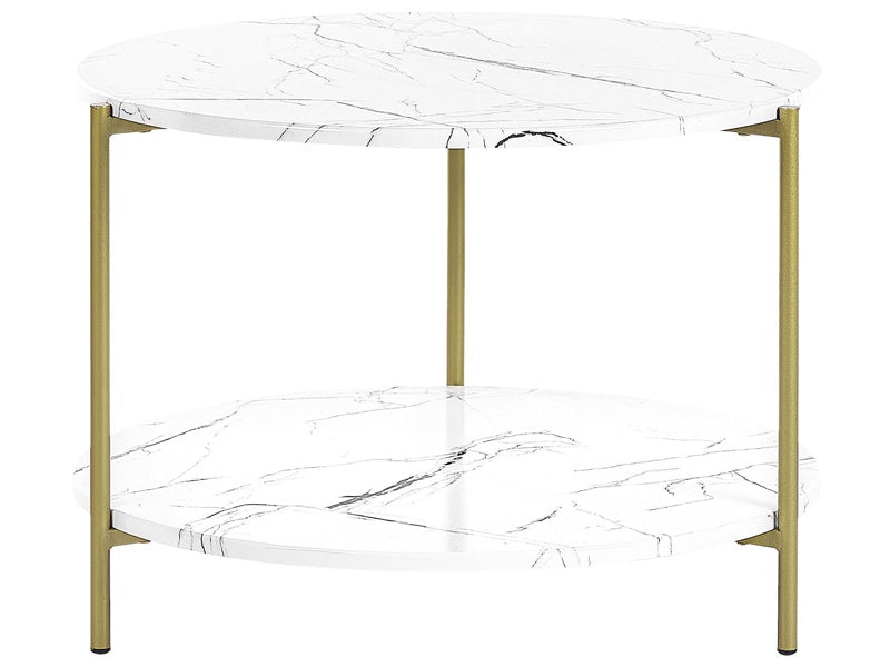 Coffee Table White with Gold MDF Iron ⌀ 60 cm with Shelf Metal Legs Modern Glam Living Room Beliani